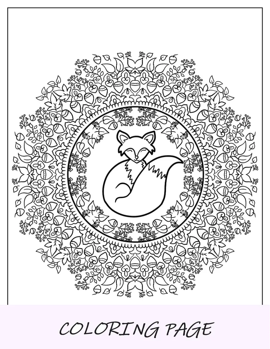 Pagina da colorare di volpe all'interno del mandala floreale