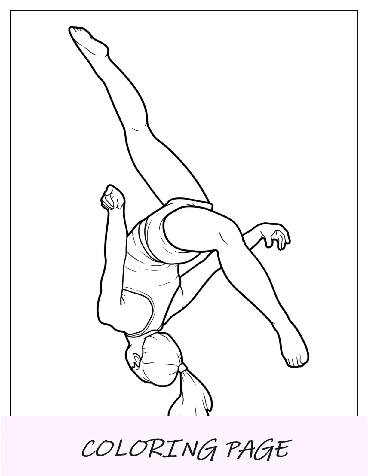 Página para colorir de ginástica de ginasta no meio do backflip