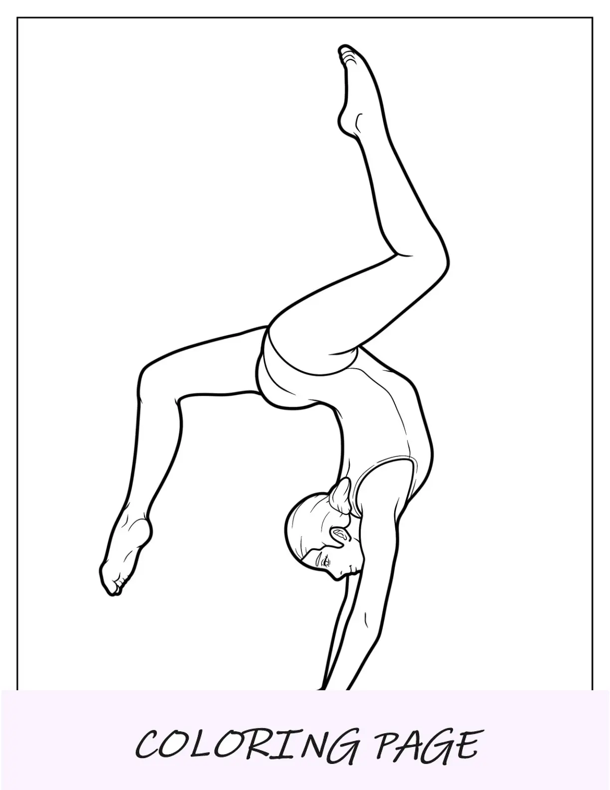 Página para colorir de ginástica de jovem ginasta na trave de equilíbrio