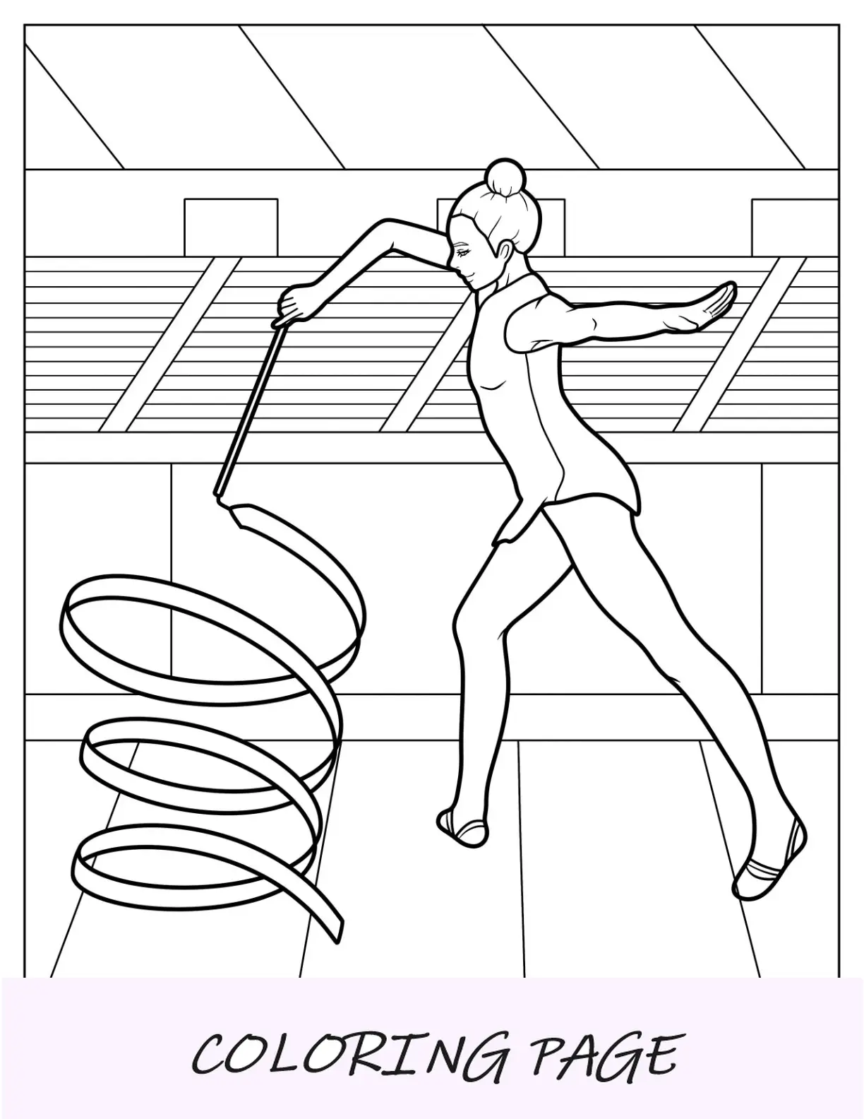 Página para colorir de ginástica de Anastasiia Salos girando fita
