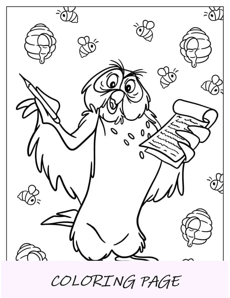 Página para colorir da coruja do Ursinho Pooh