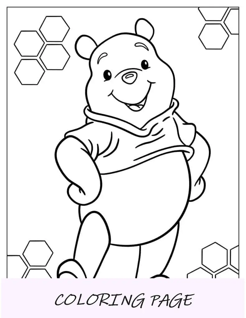 Esboço fácil do Ursinho Pooh para colorir para crianças