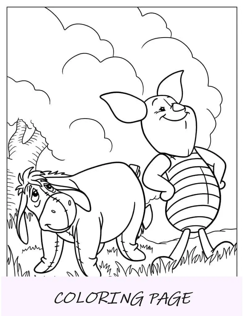 Página para colorir de leitão e bisonho
