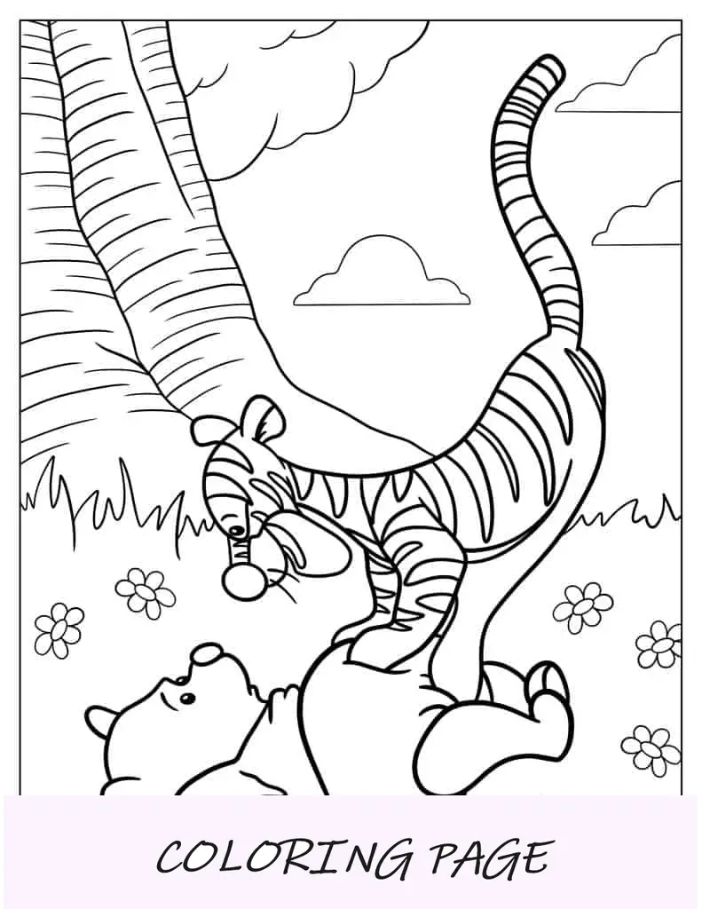 Pooh e Tigrão brincando debaixo da árvore