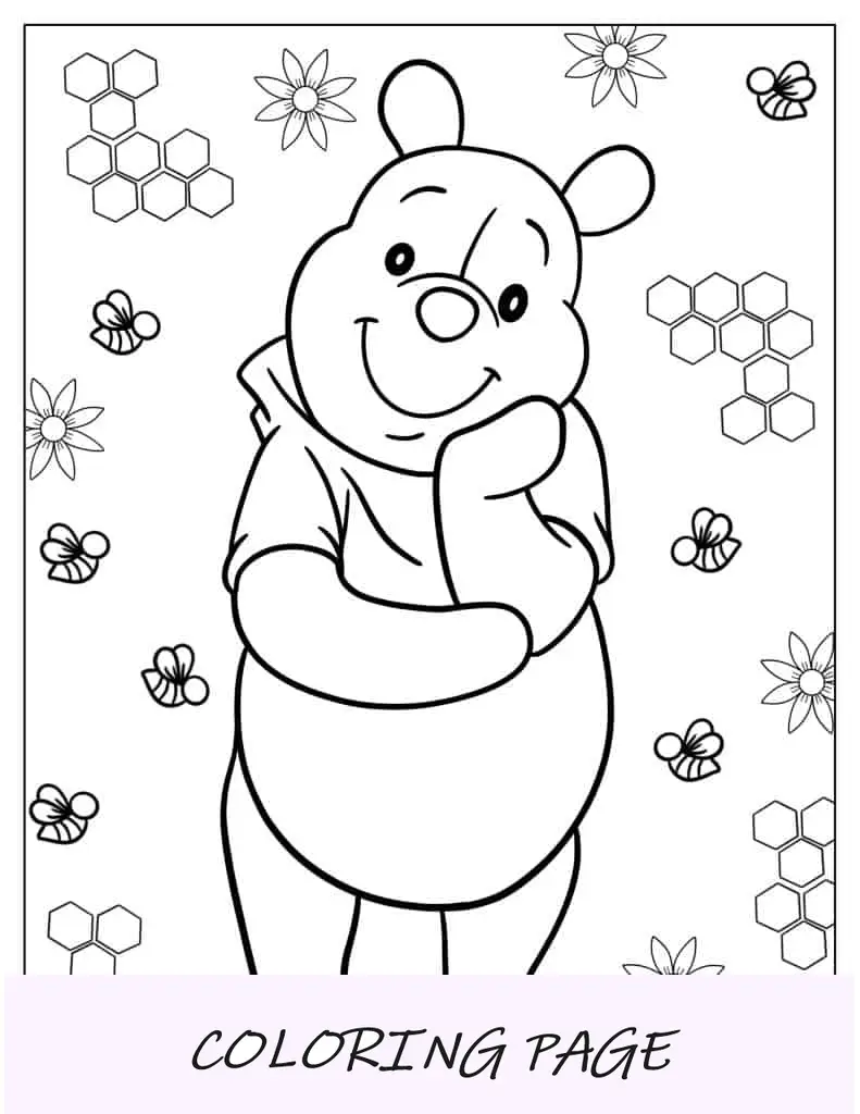 Ursinho Pooh com abelhas e mel para colorir