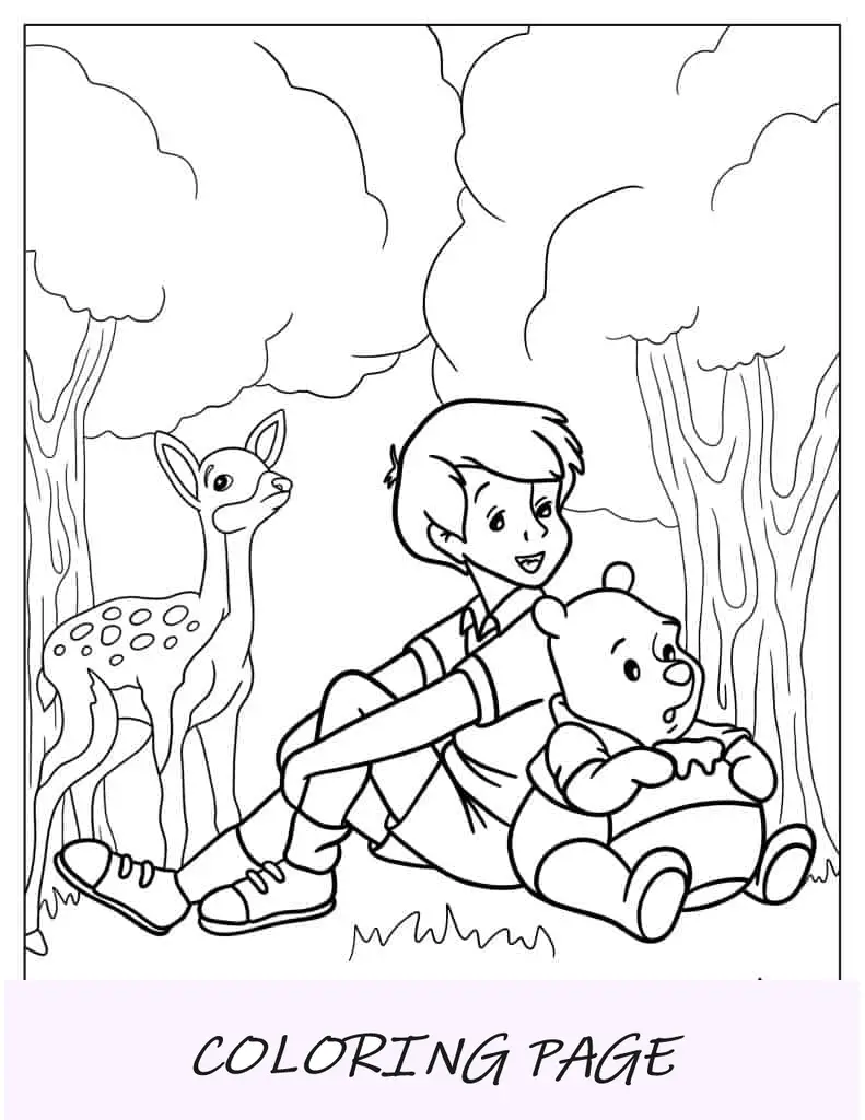 Página para colorir de Christoper Robin e Pooh