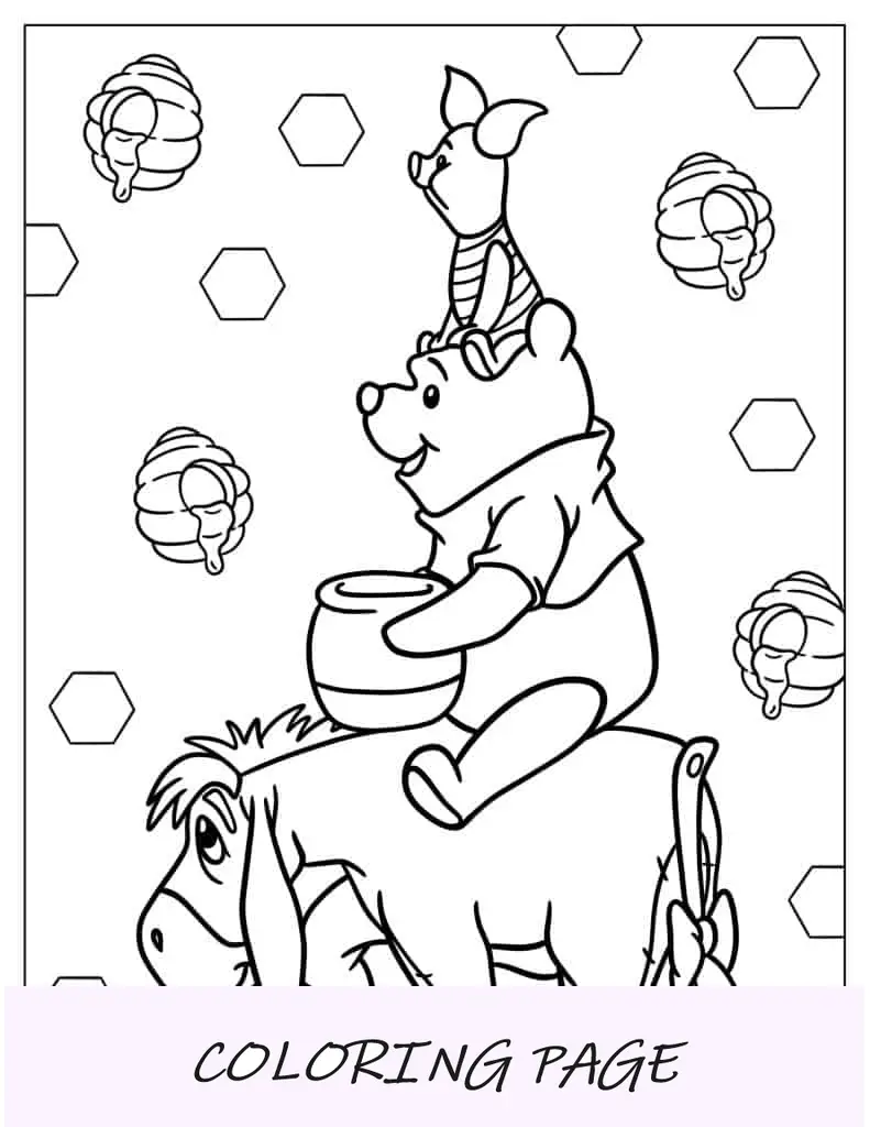 Página para colorir Pooh, Leitão e Bisonho