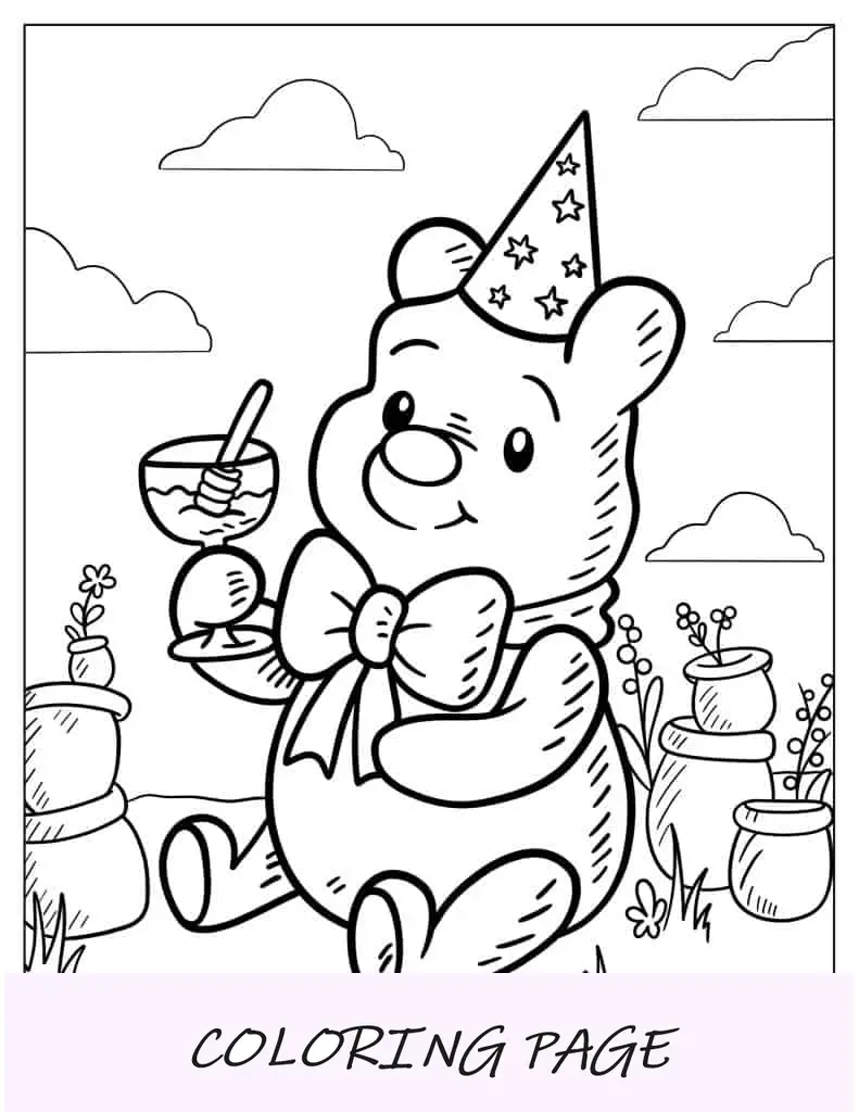 Esboço simples de Pooh comendo mel