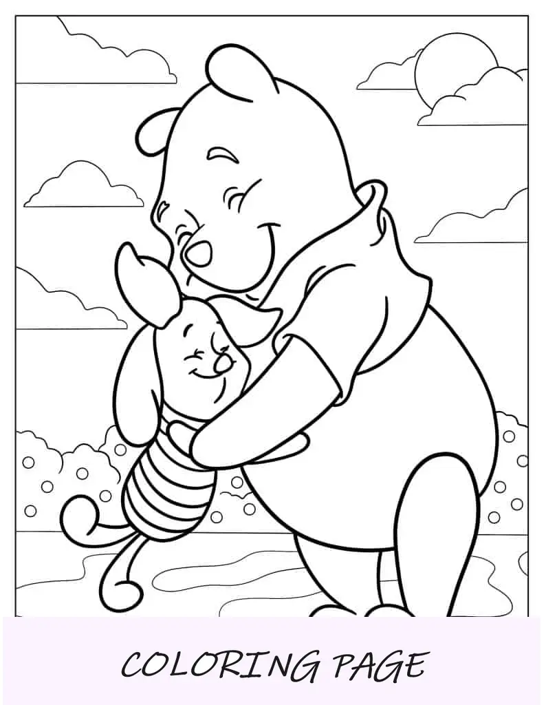 Folha para colorir do Ursinho Pooh e do Leitão