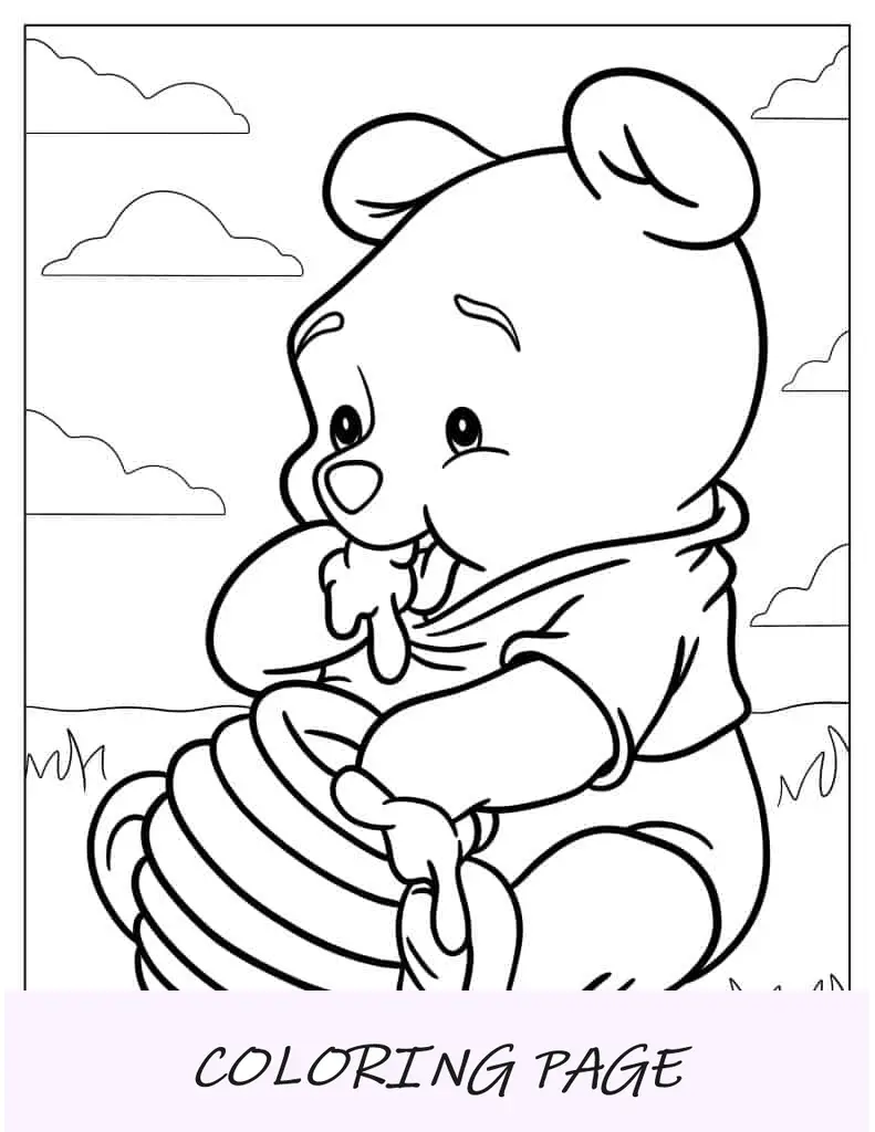 Bebê Ursinho Pooh comendo mel