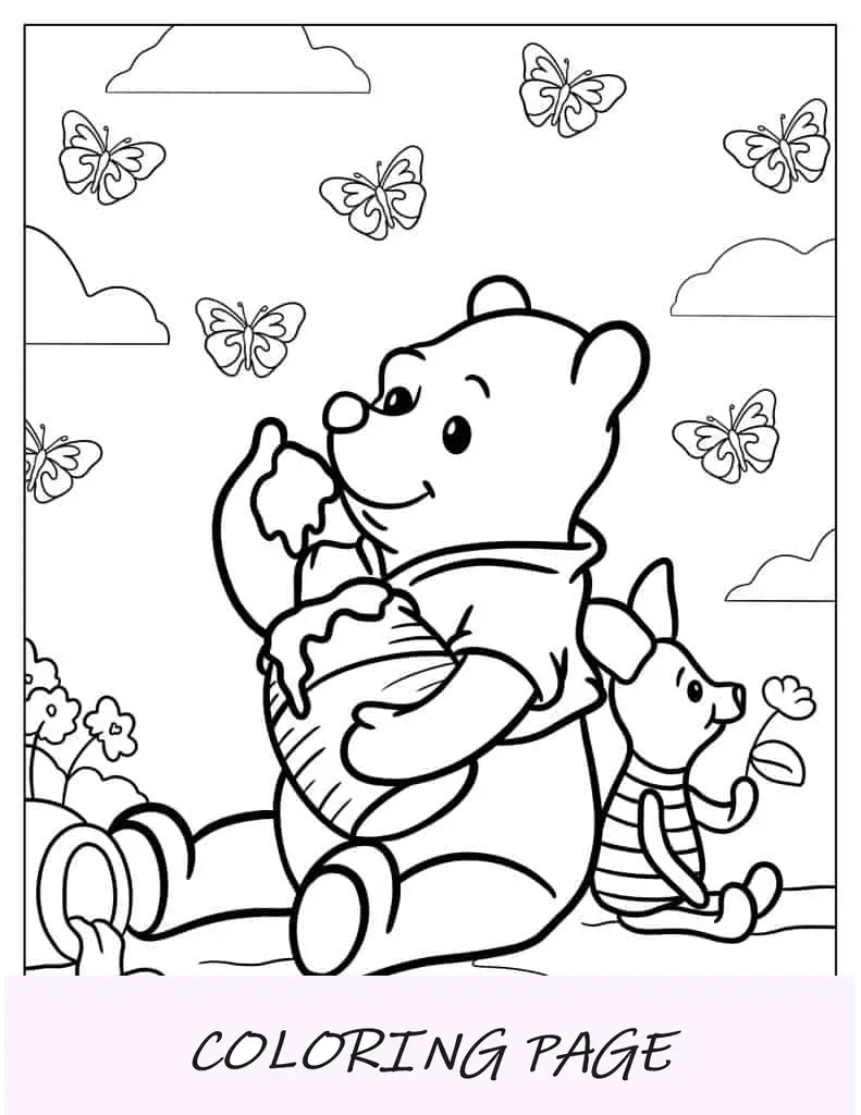 Página para colorir Pooh e Leitão para crianças