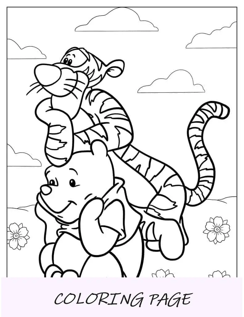 Pooh e Tigger brincando no campo