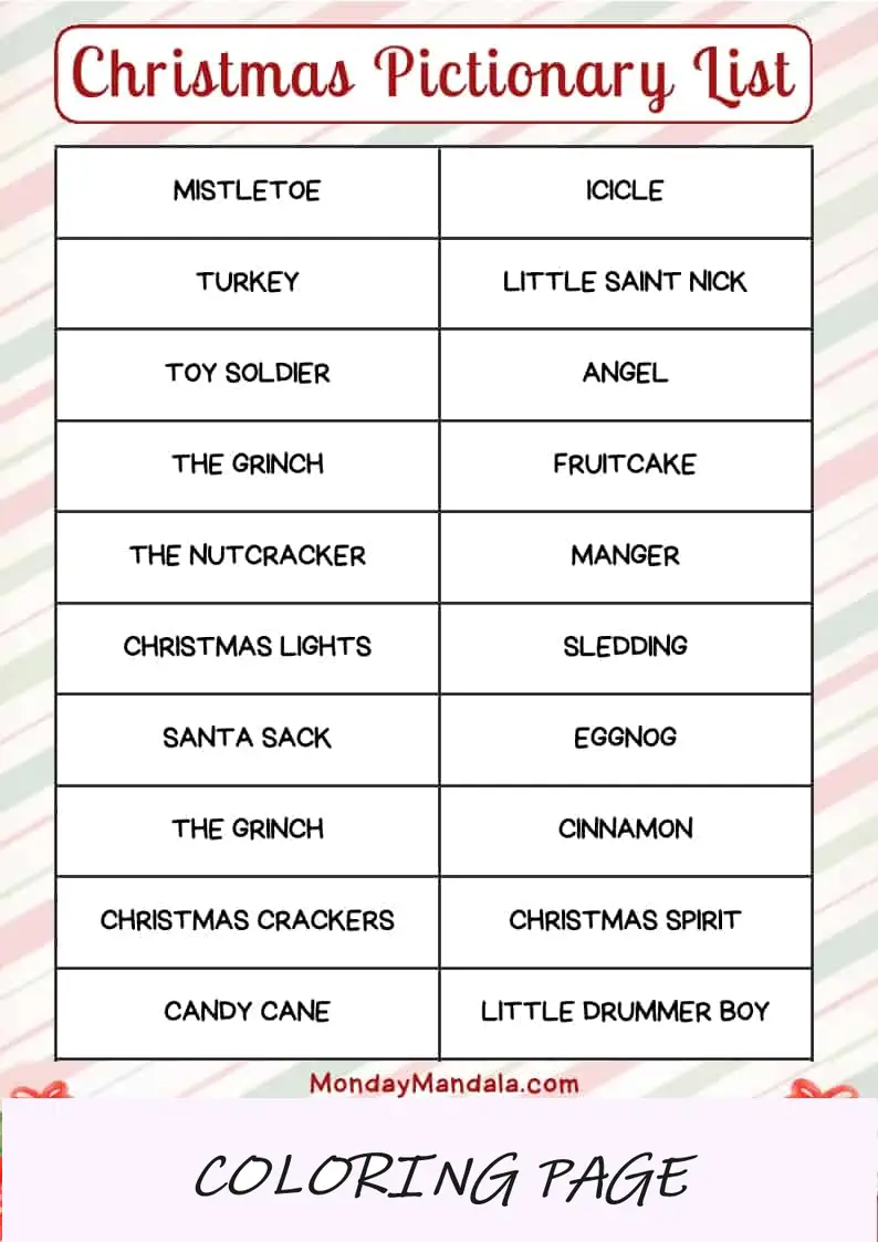 Lista de palavras do pictórico de Natal 1