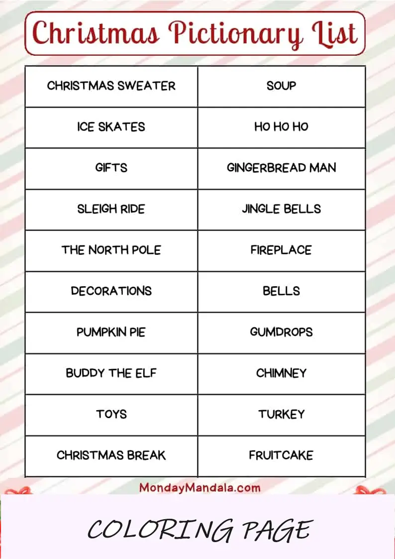 Lista de palavras do pictórico de Natal 2