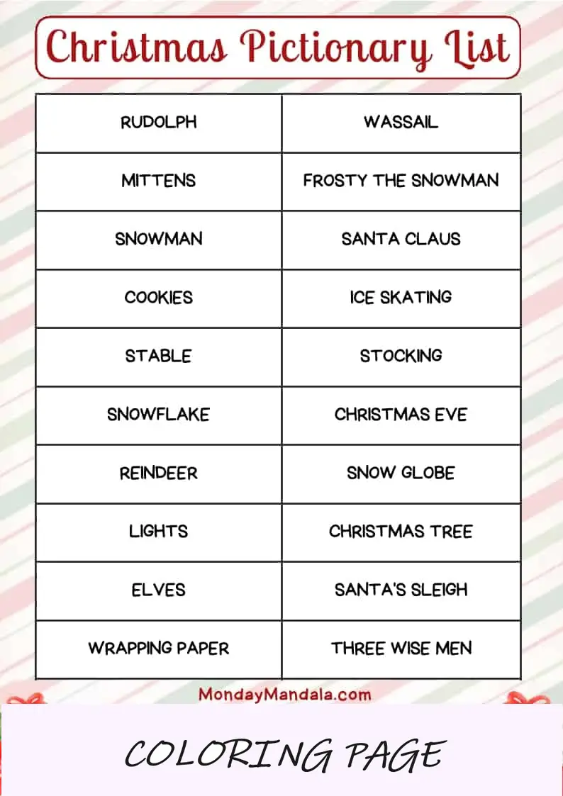 Lista de palavras do pictórico de Natal 3