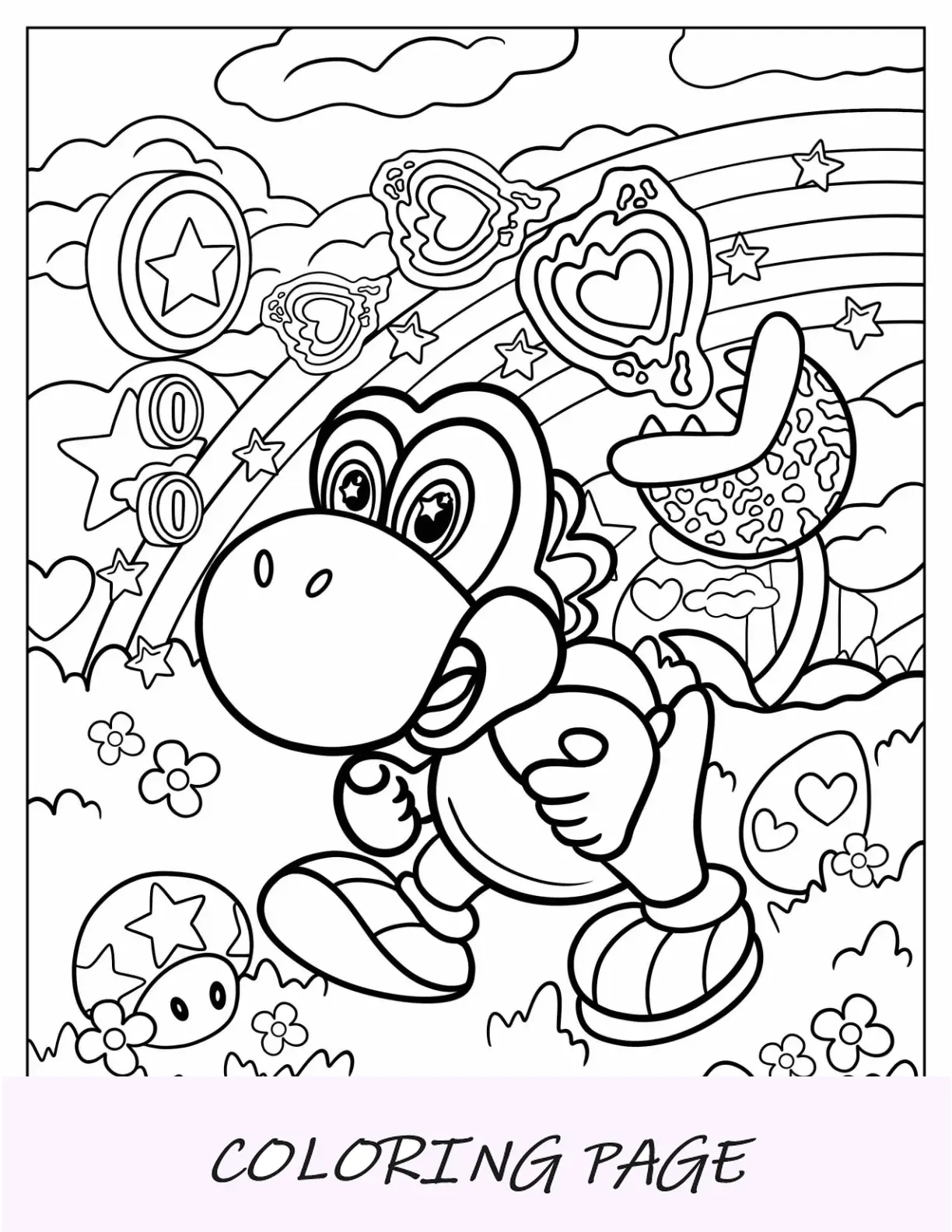 Dibujo para colorear de Lisa Frank de Yoshi corriendo