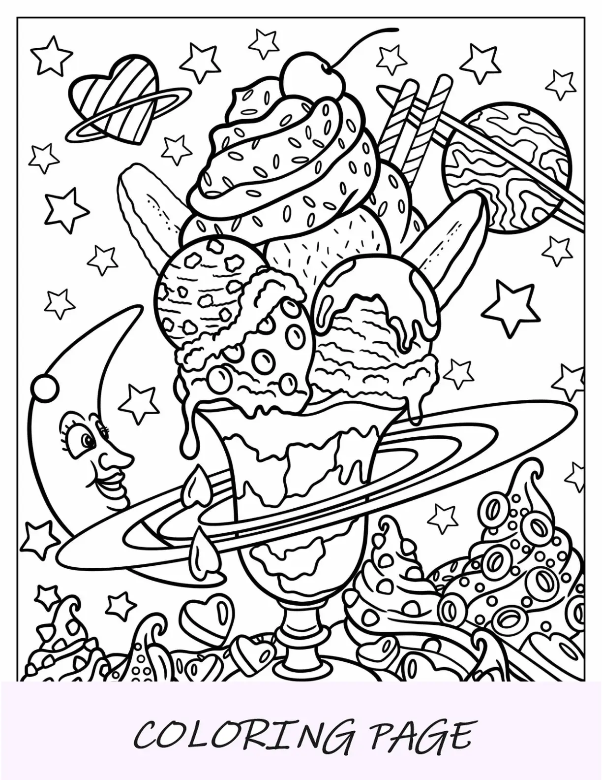 Página para colorear de Lisa Frank de Sundae In Space