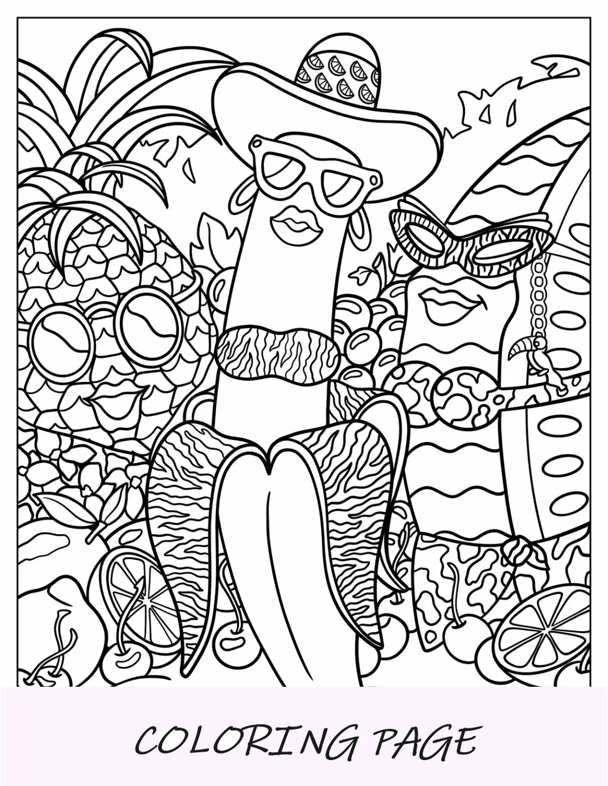 Página para colorear de Lisa Frank de frutas fashionistas