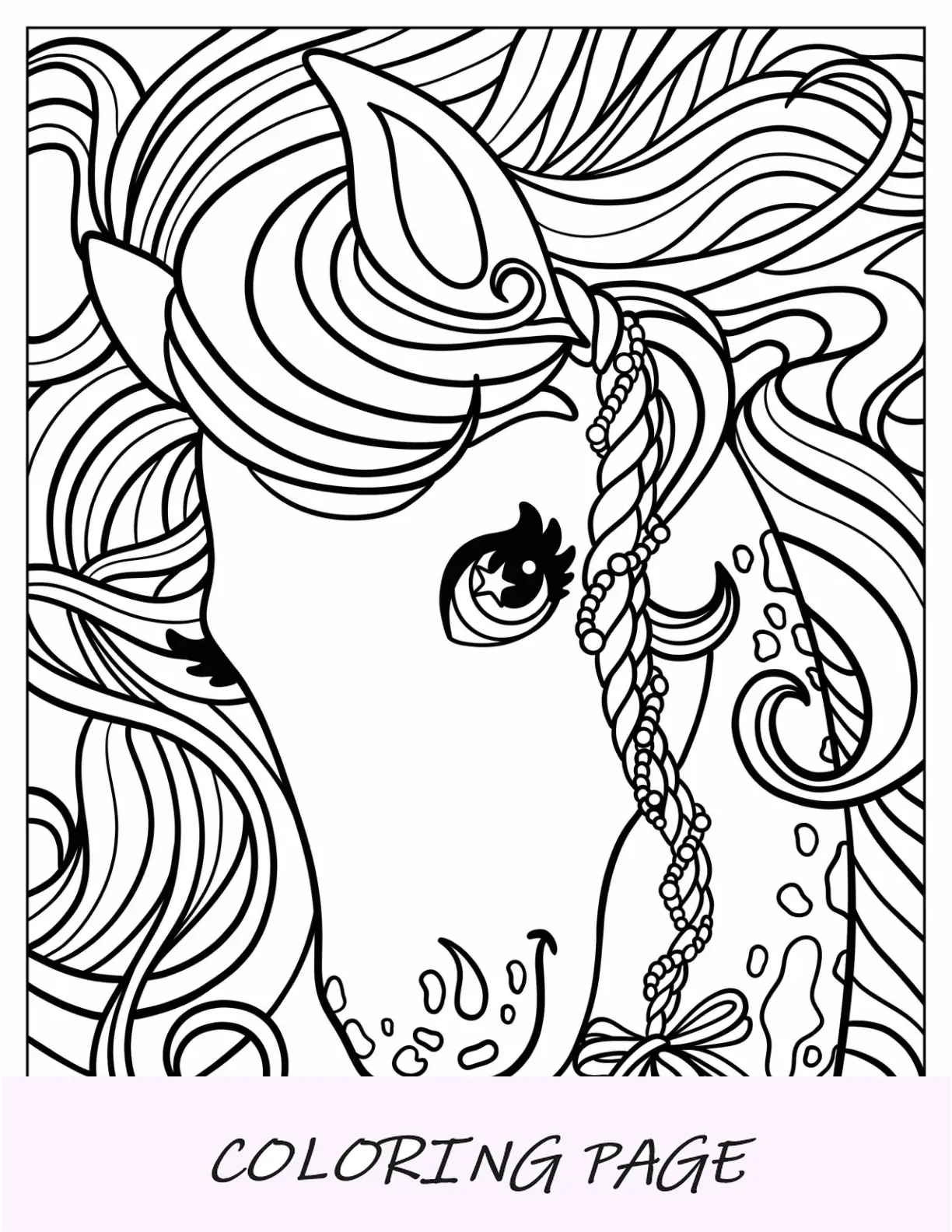 Página para colorear de Lisa Frank de Markie El Unicornio de cerca