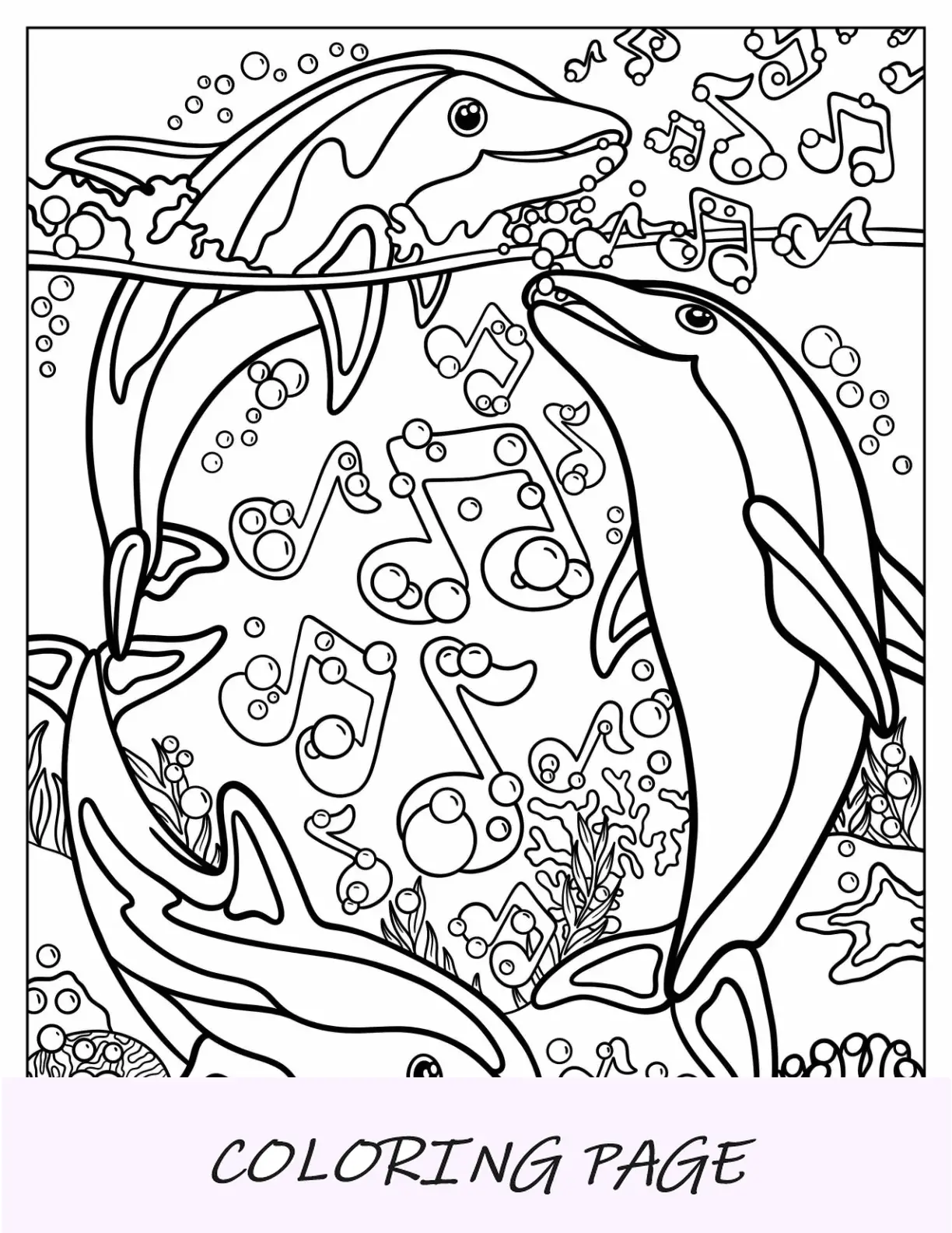 Lisa Frank Dibujo para colorear de delfines Notas musicales