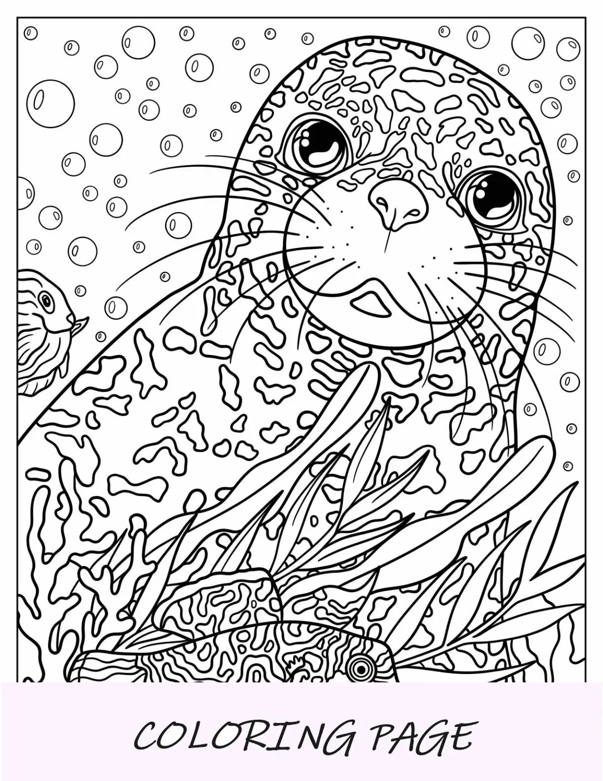 Página detallada para colorear de Lisa Frank de Sandy The Seal