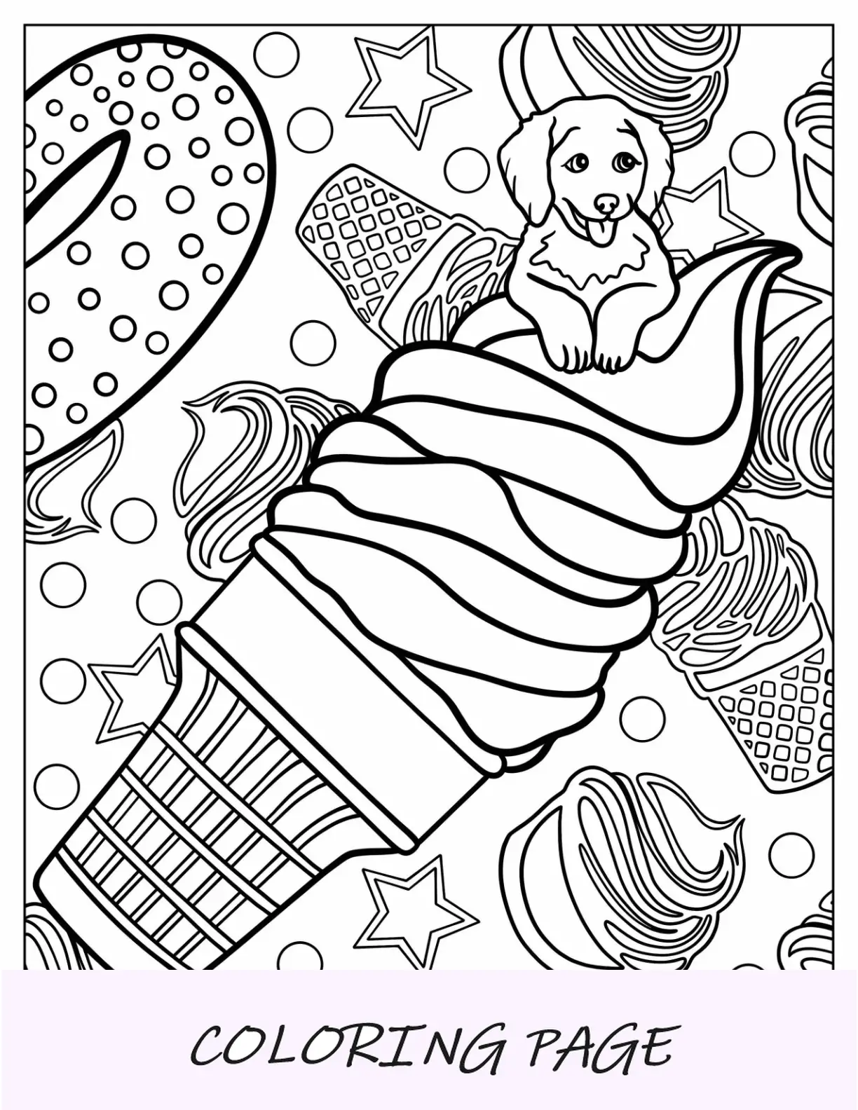 Página para colorear de Lisa Frank de Caymus sobre helado para niños