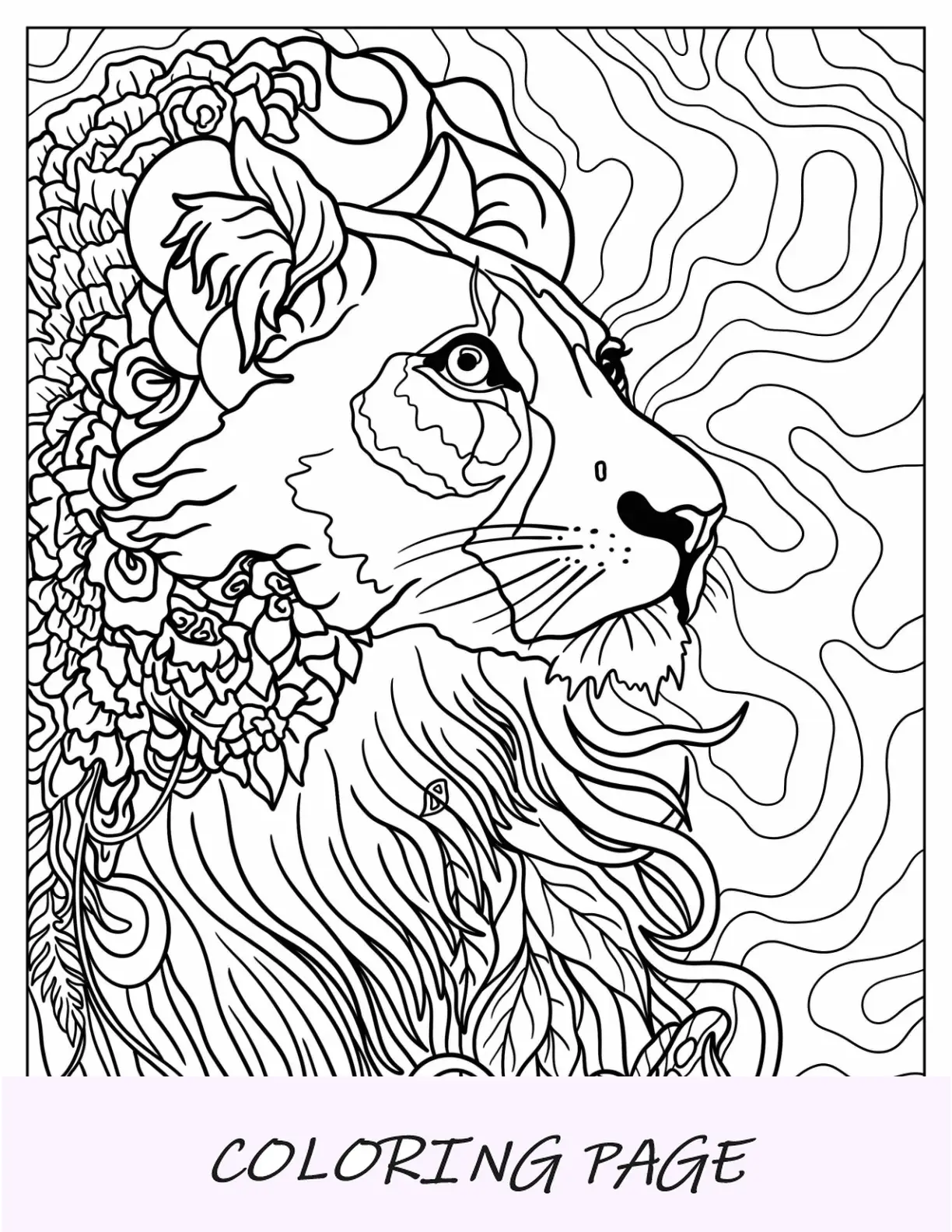 Página para colorear de Lisa Frank del león de neón
