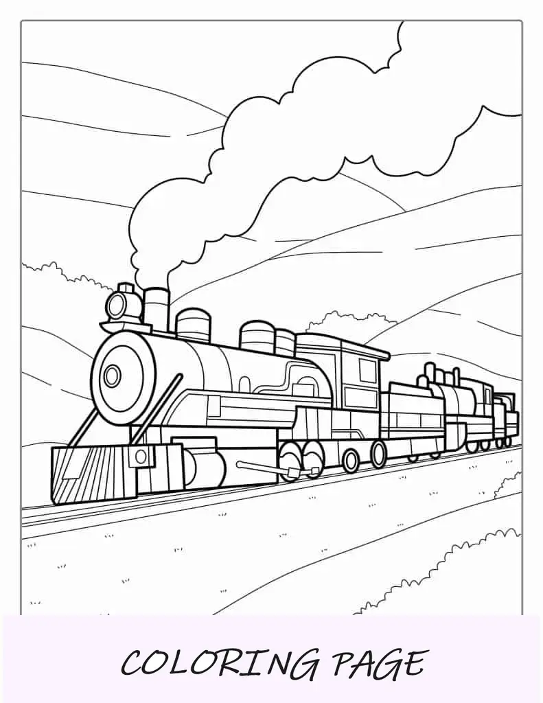 Tren detallado a vapor para colorear