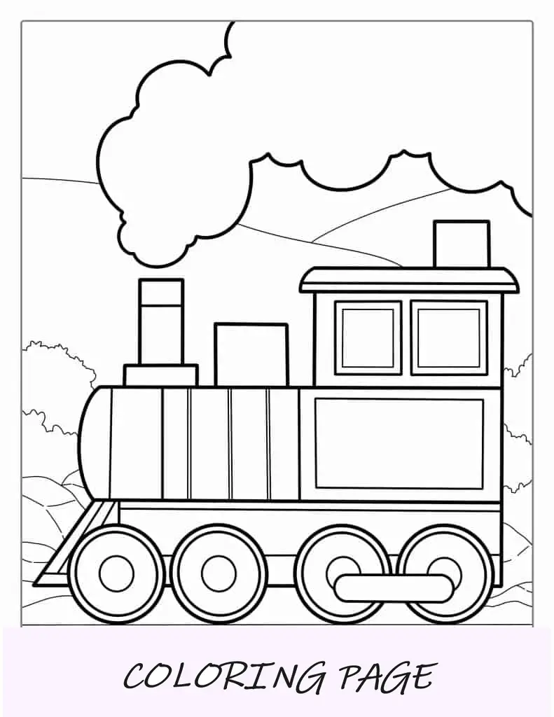 Página para colorear fácil de un tren propulsado por vapor