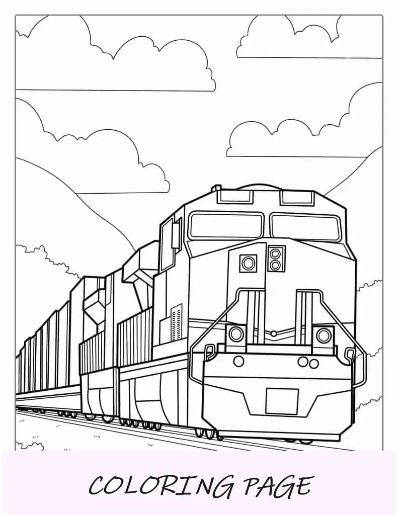 Hoja para colorear de tren de carga