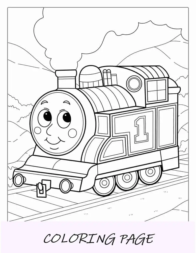 Esquema simple de Thomas el tren para colorear para niños en edad preescolar