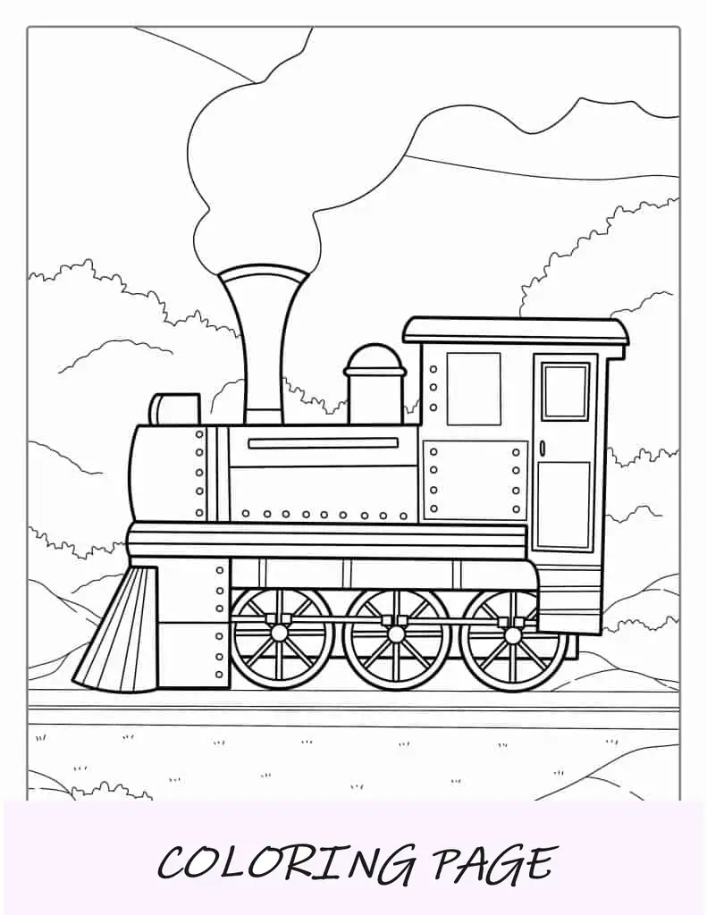 Hoja para colorear de locomotora de vapor