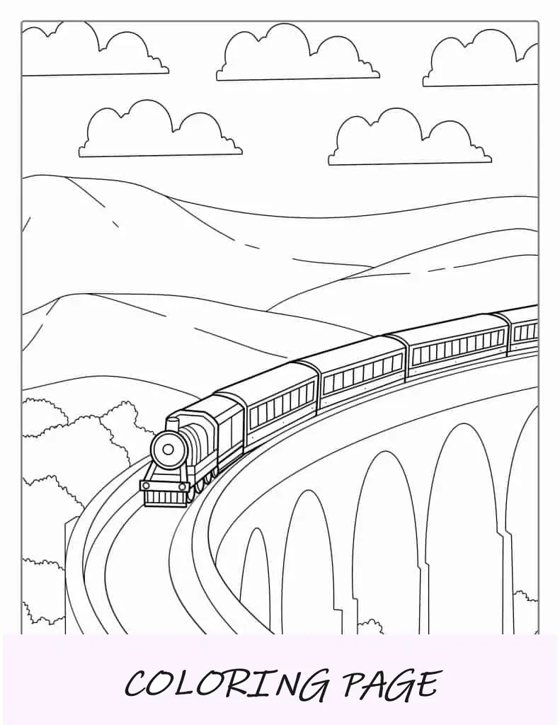 Tren de Hogwarts sobre puente de piedra para colorear