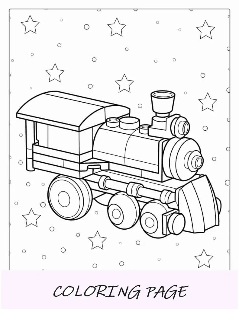 Página para colorear de tren de Lego para niños