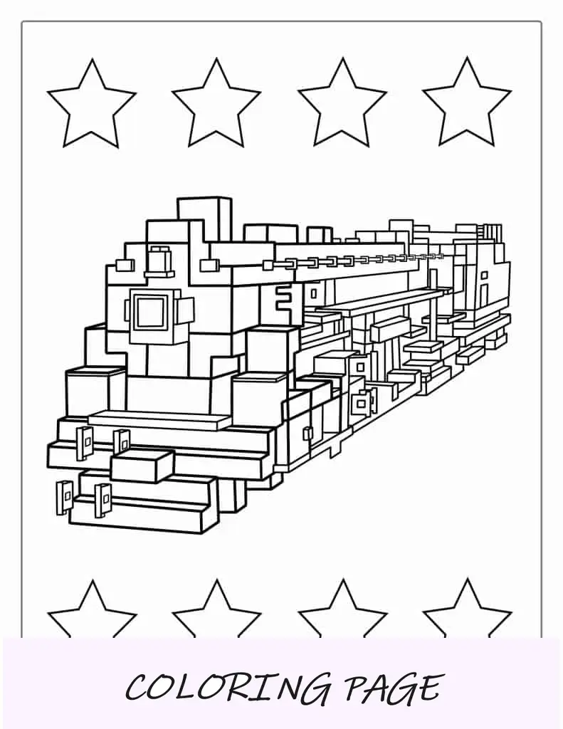 Tren temático de Minecraft para colorear