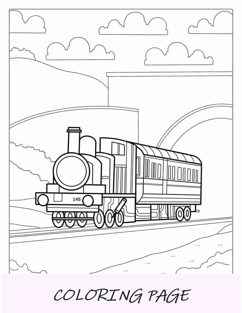 Tren saliendo de un túnel para colorear