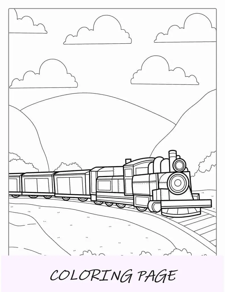 Tren tirando vagones para colorear