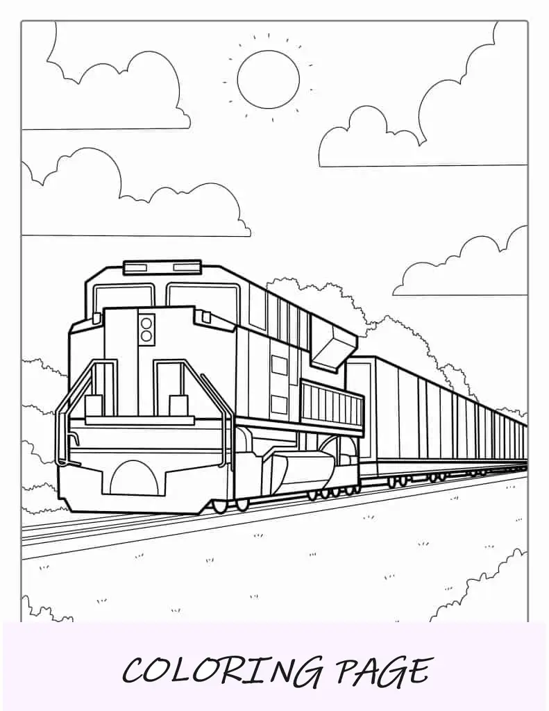 Tren de carga diésel detallado para colorear