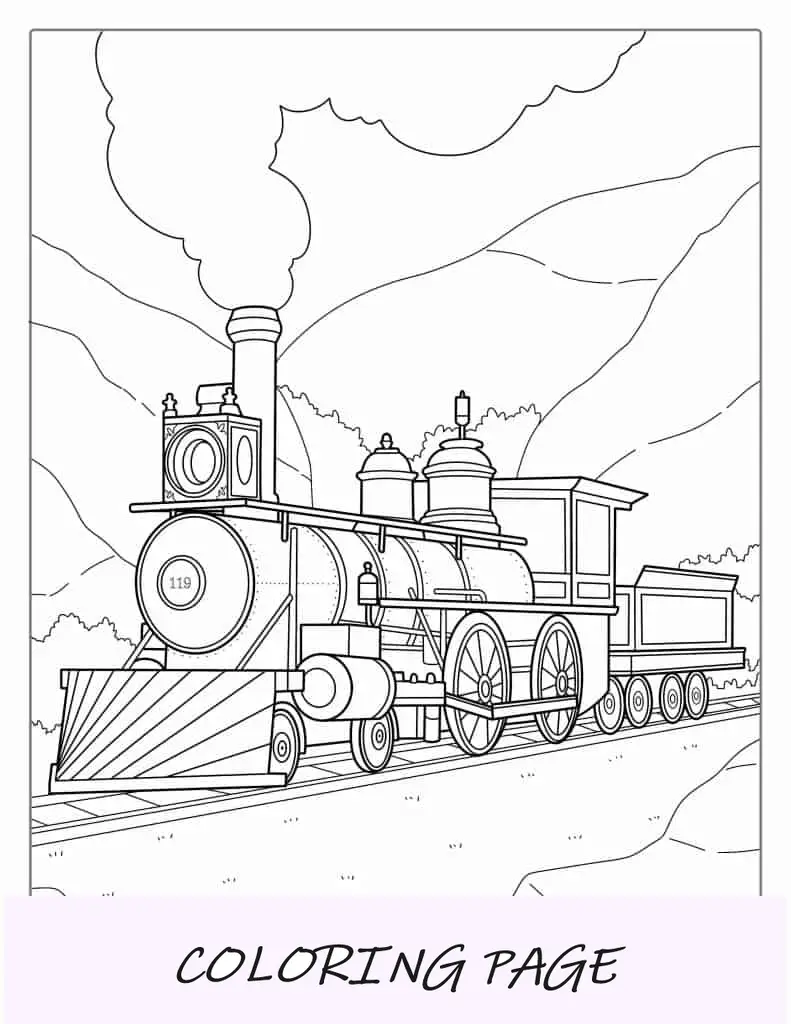 Tren antiguo a vapor detallado para colorear