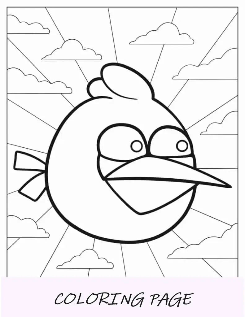 Angry Bird azul en el cielo para colorear