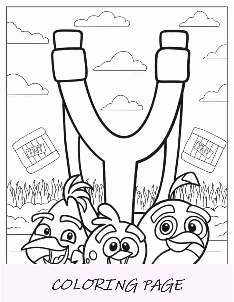 Hoja para colorear de tirachinas de Angry Birds