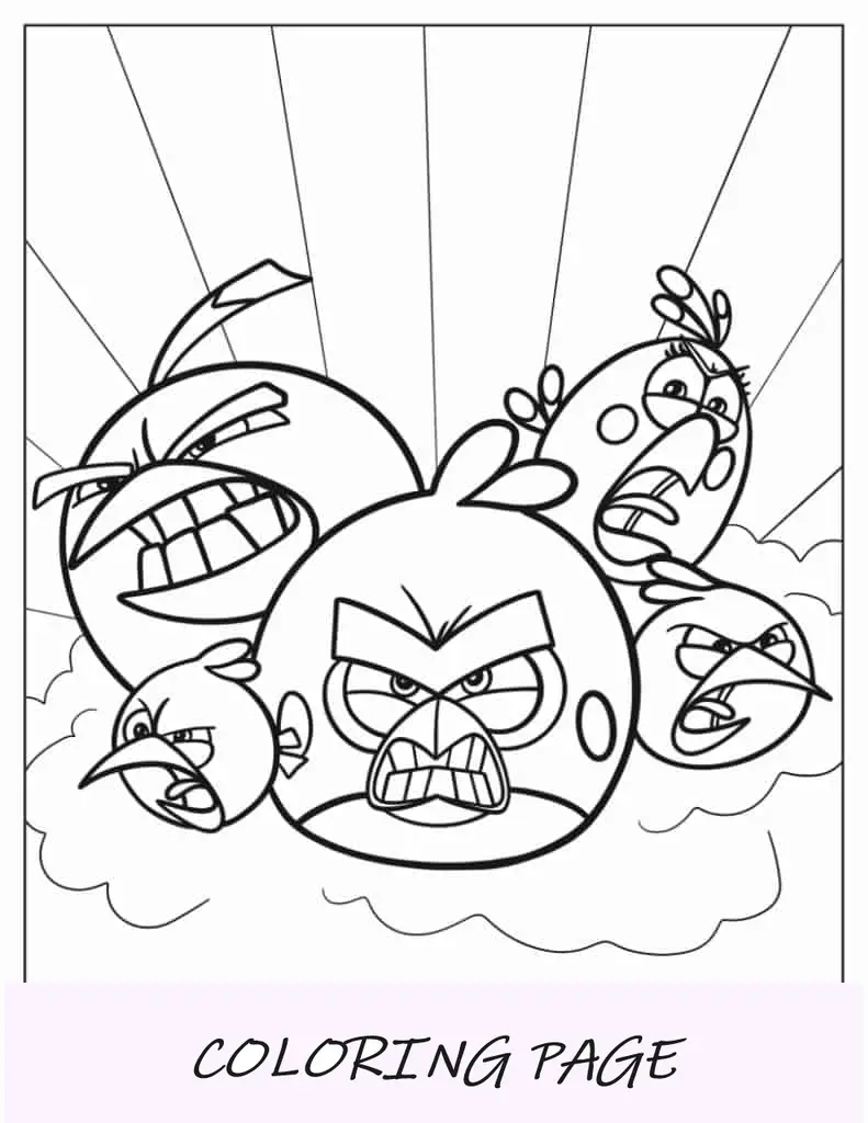 Página para colorear de la pandilla Angry Birds