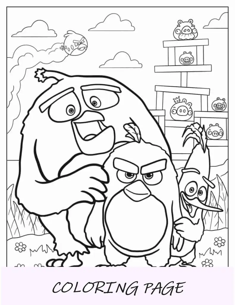 Página para colorear de Rojo, Chuck y Bomb