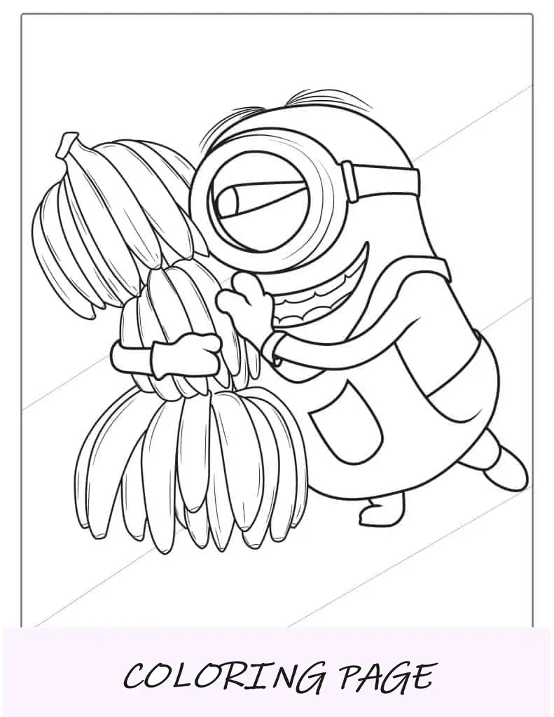 Minion segurando bananas para colorir para crianças