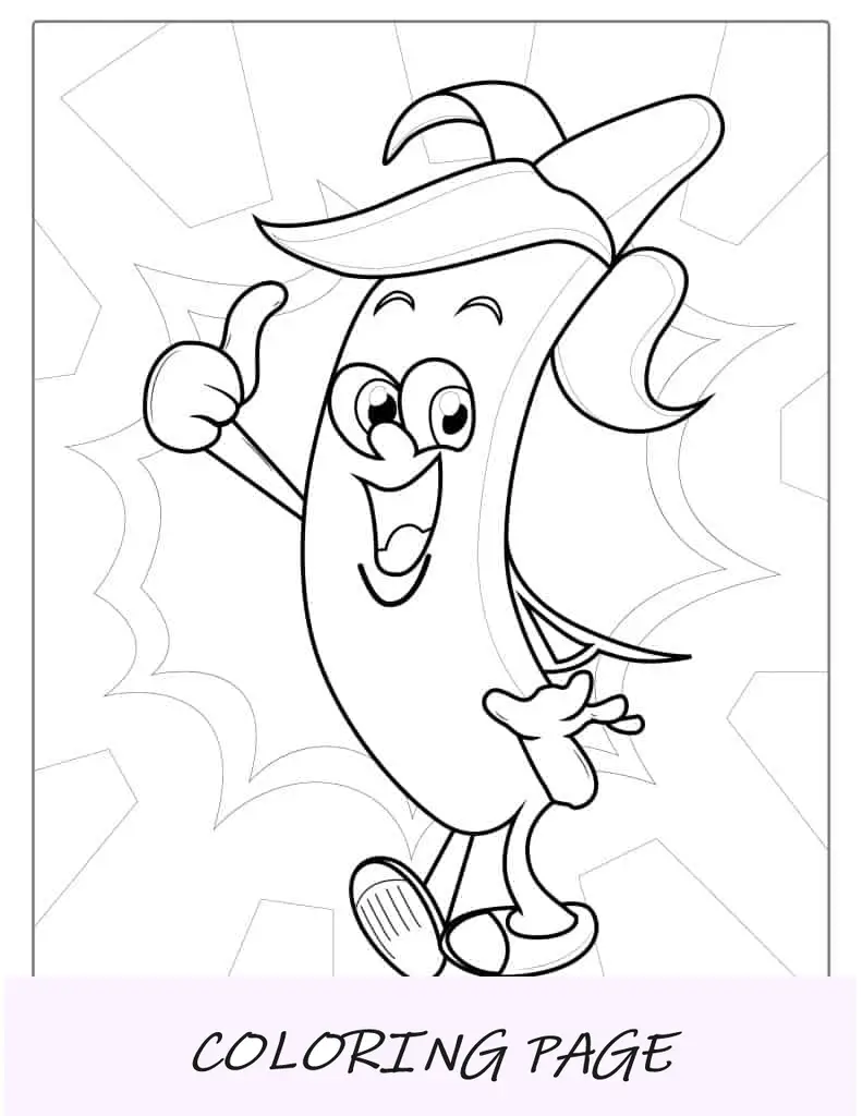 Folha para colorir de banana dançando feliz
