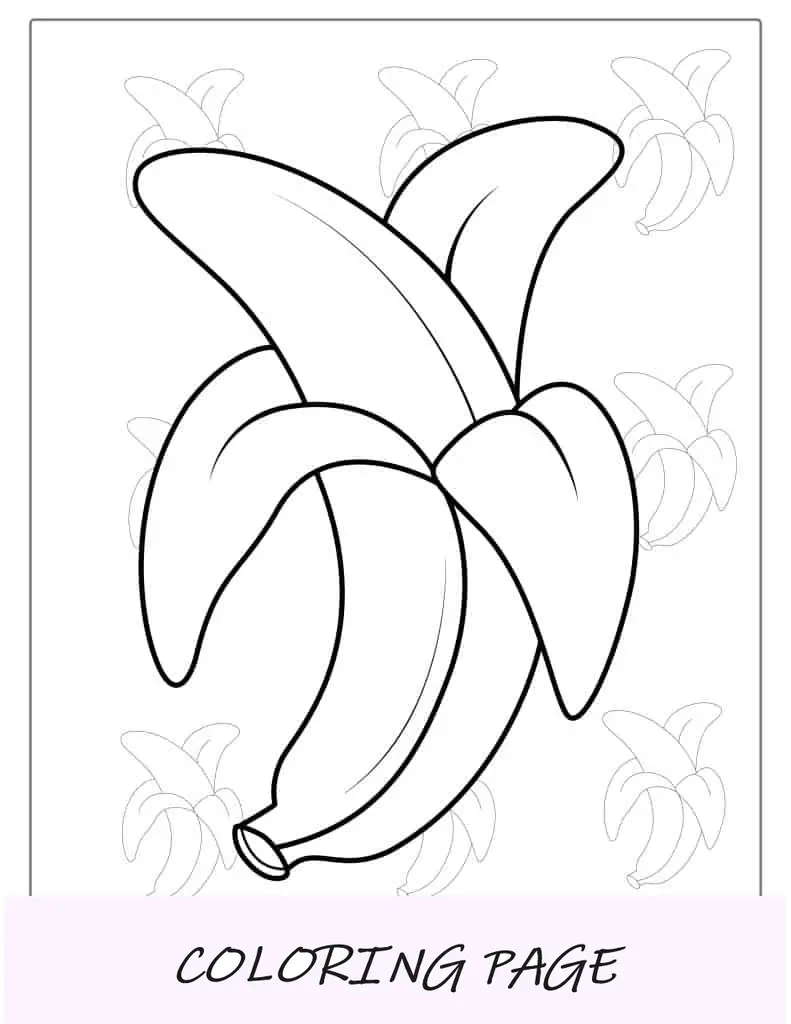 Esboço fácil de banana para colorir para crianças em idade pré-escolar