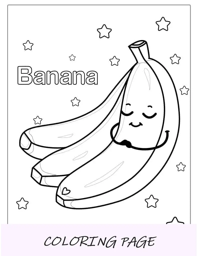 Coloração de banana sorridente para crianças em idade pré-escolar