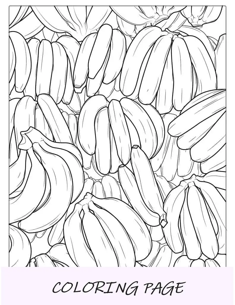 Desenhos para colorir de vários cachos de bananas