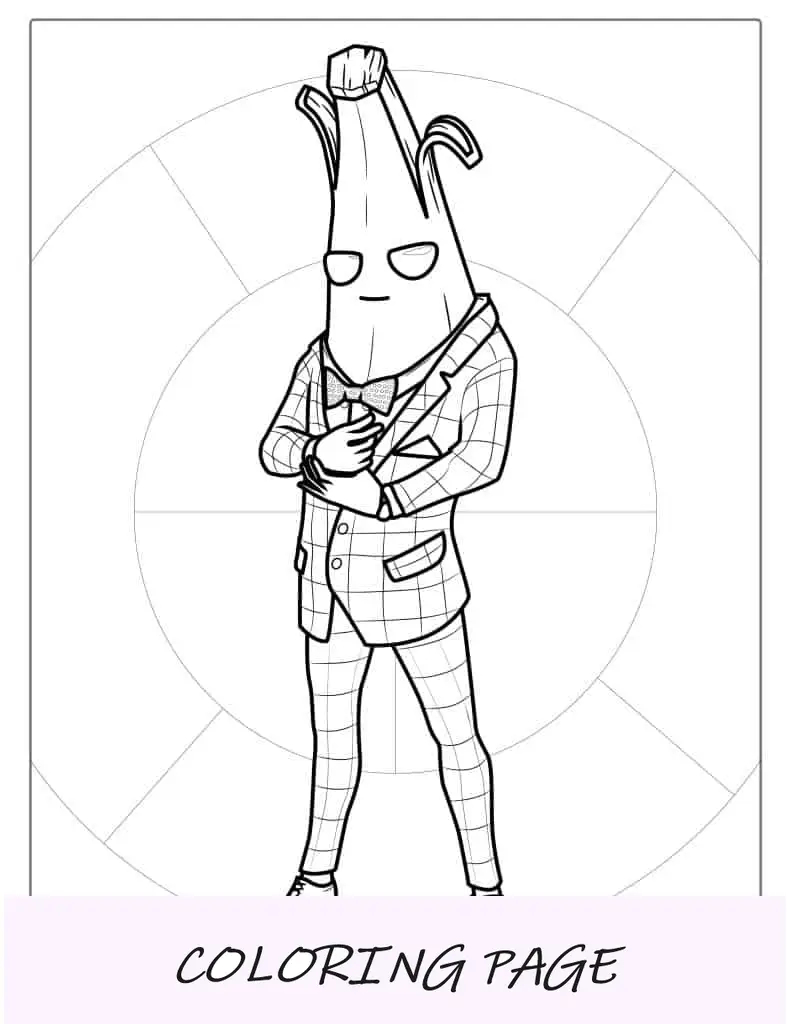 Página para colorir de terno de banana Fortnite