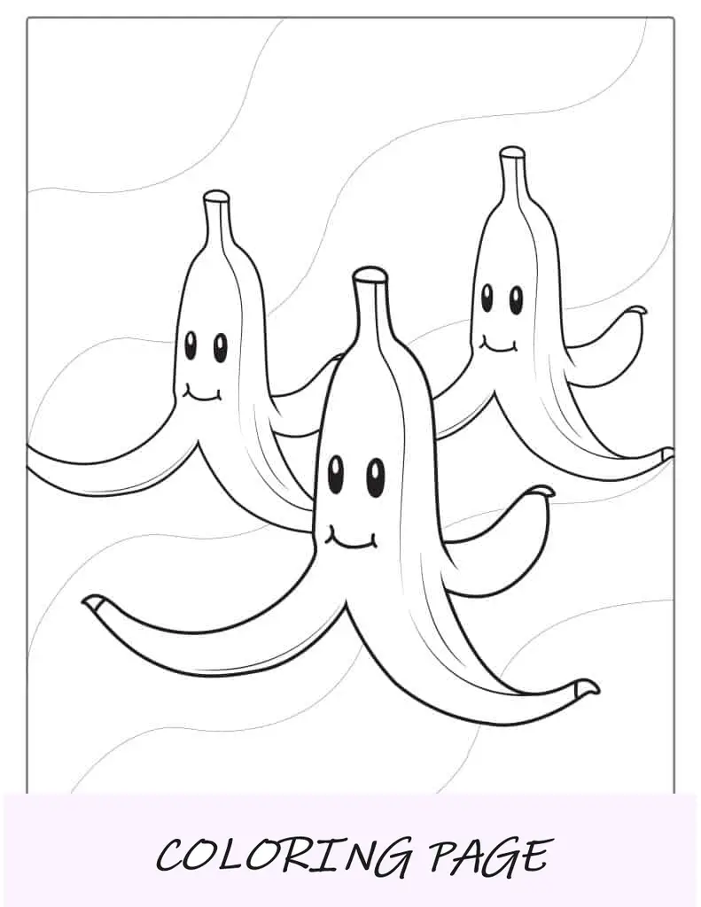Página para colorir de cascas de banana do Super Mario